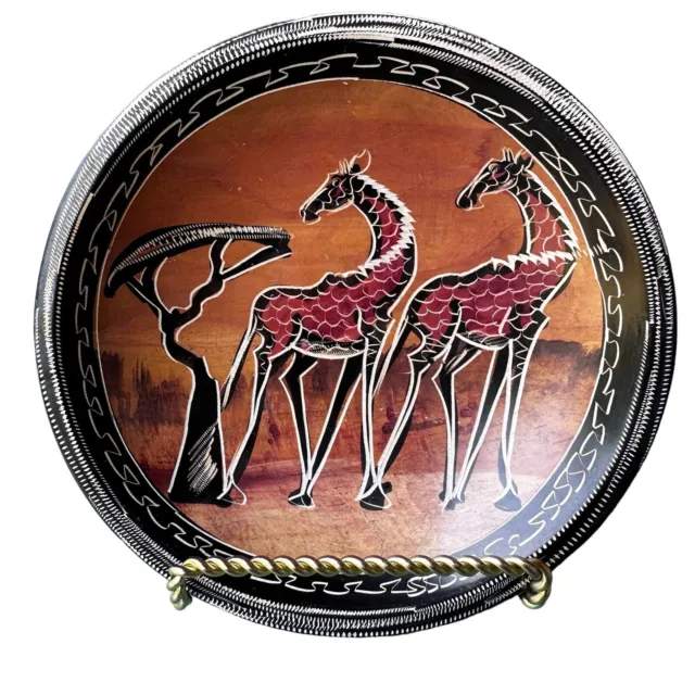 African Decorative Bowl Giraffes Tree Painted & Hand-Carved Design Soapstone