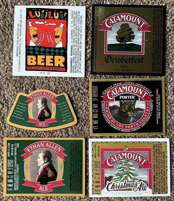 5 DIFF OLDER unused Catamount Brewing Co Beer Labels, White River Jct