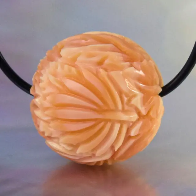 Tropical Leaf Design Bead 14.80 mm Carved Apricot Shell Handmade drilled 4.28 g