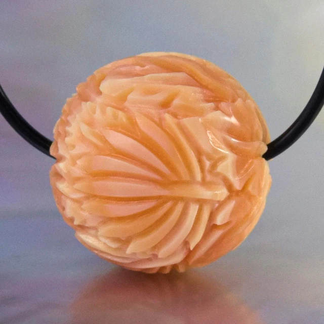 Tropical Leaf Design Bead 14.80 mm Carved Apricot Shell Handmade drilled 4.28 g