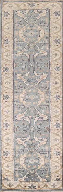 Alfombra de corredor oriental azul/marfil oushak 2' 7"" x 9' 7"" alfombra anudada a mano