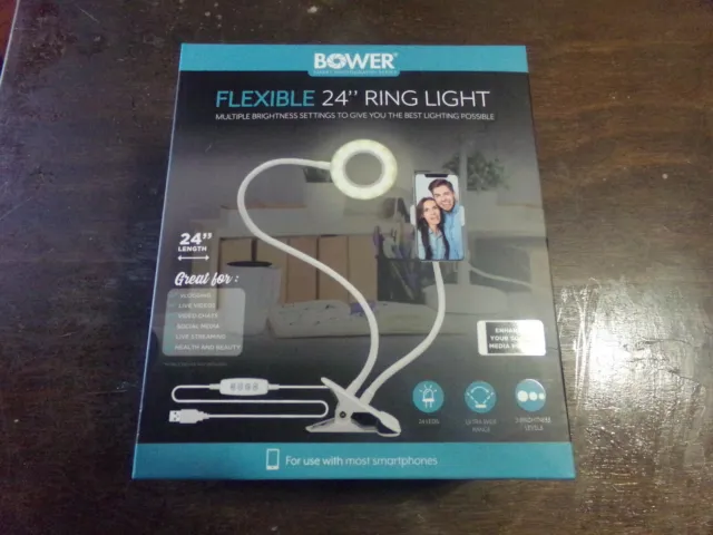 Led Ring Light Bower Flexible 24" White Vlogging Videos Social Posts NEW