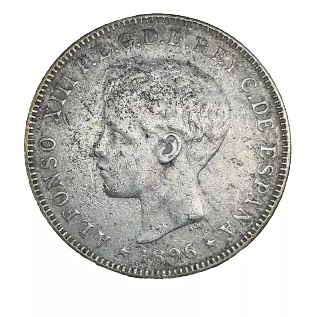 1896 PGV Puerto Rico  40 Centavos XF.  Silver Coin Alfonso XIII KM# 23 Scare