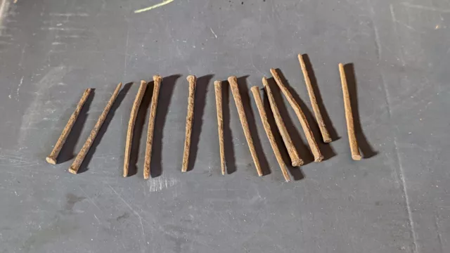 (12) 3 1/4" OLD Square head NAILS REAL 1850’s vintage rusty patin Spikes
