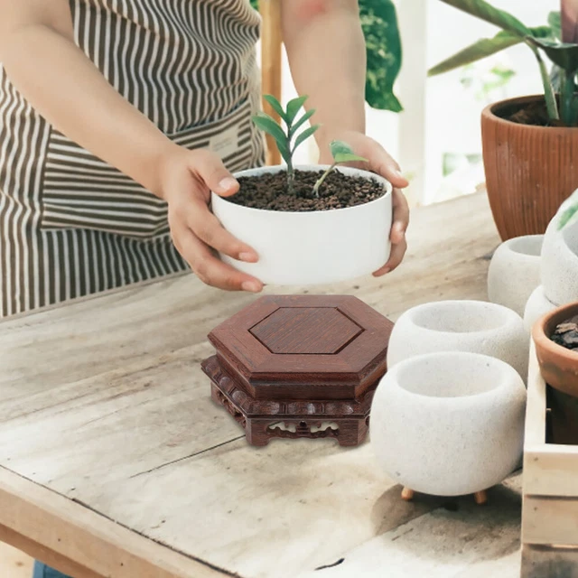 WOODEN HEXAGONAL PEDESTAL Base Plant Riser Fish Bowl Display Stand £13. ...