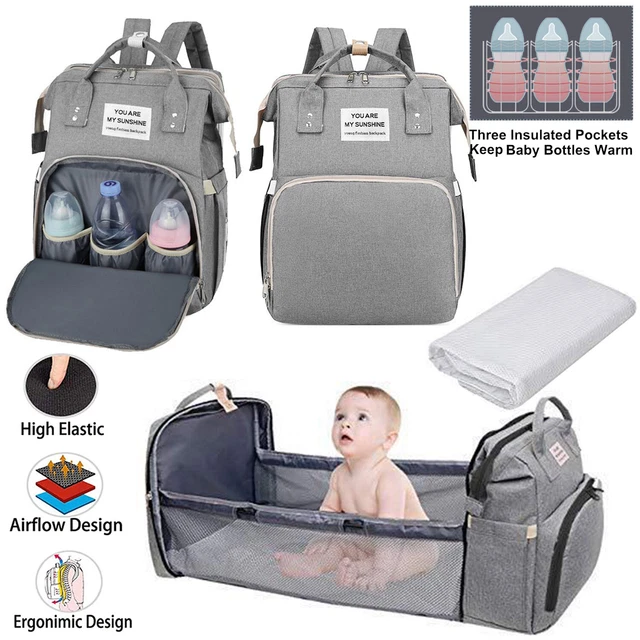 Waterproof 3in1 Diaper Bag Mommy Backpack with Bassinet Crib Pad Foldbale Travel