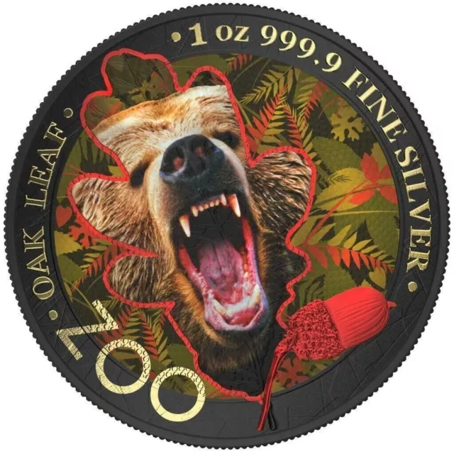 1 Oz Silver Coin 2019 5 Mark Germania Oak Leaf Zoo Series - Brown Bear