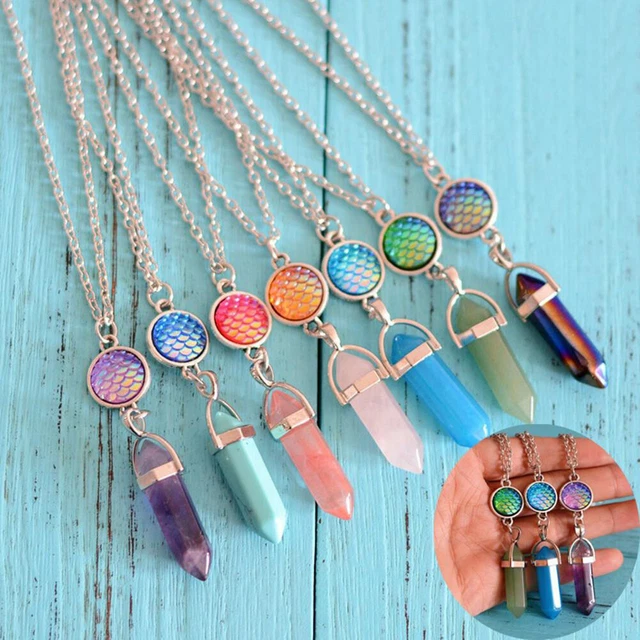 Natural Gemstone Necklace Chakra Stone Pendant Energy Healing Crystal with Chain 4