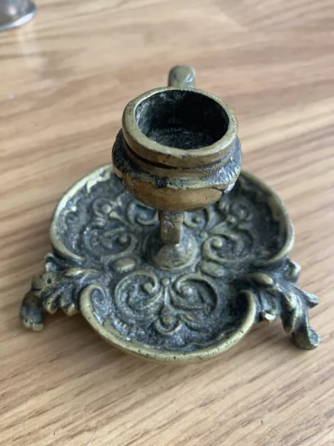 Antique, Small Solid Brass Candlestick Holder, Floral Design, Stunning Piece