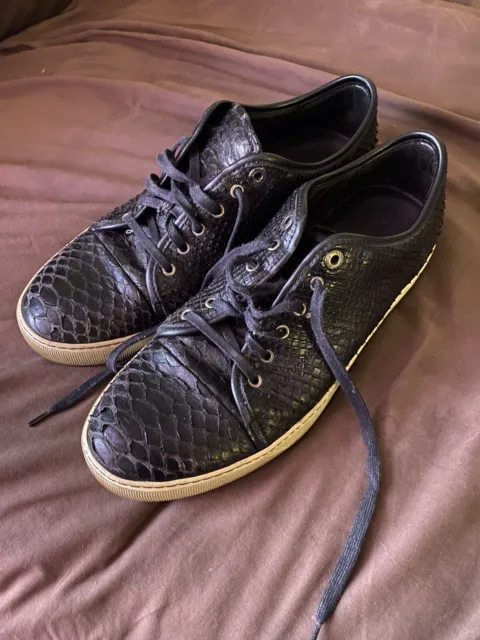 Lanvin Men's Python Sneakers Size 10 Black Reptile Lace Up Snakeskin