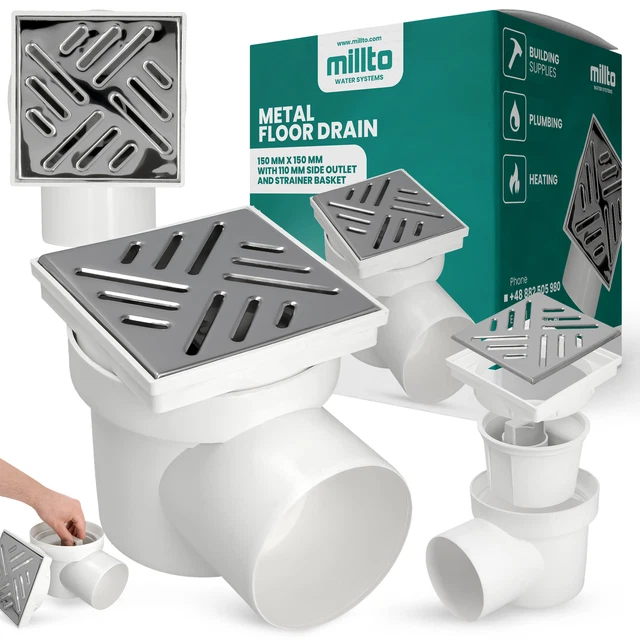 Millto scarico doccia scarico a pavimento 15 x 15 cm griglia di scarico scarico scarico doccia per bagno