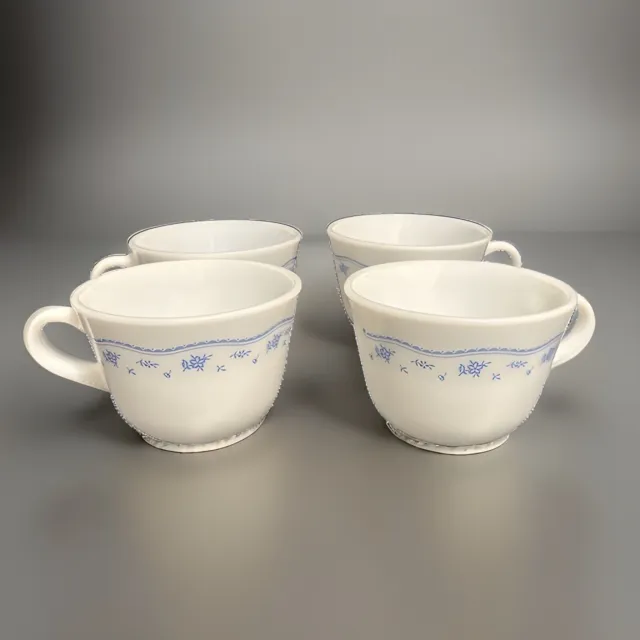 Vintage 4 Corning Ware Milk Glass Blue Country Cottage Floral Small Coffee Cups