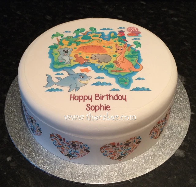 AUSTRALIAN MAP PRECUT Edible Icing Cake Topper or Ribbon Animals of