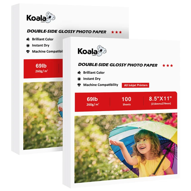 200 Sheets Koala Double Sided Glossy Photo Paper 8.5X11 69lb Inkjet Heavyweight