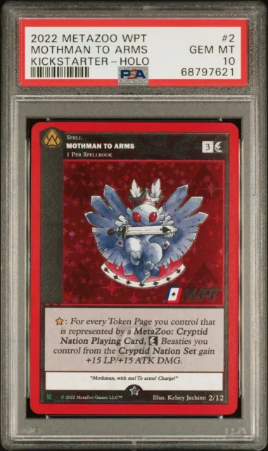 MetaZoo MOTHMAN TO ARMS (Red) 2/12 Full Holo (WPT Promo) PSA 10