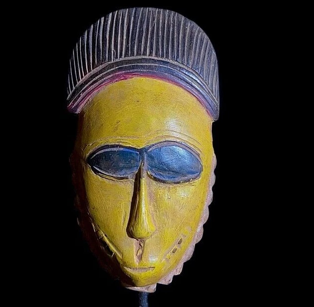 African Tribal Tribal Face Mask Wood Hand Carved Hang Baule Mask -8659