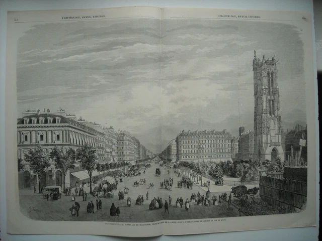 Gravure 1858. Paris. Vue Boulevard De Sebastopol Seine Vers Chemin De Fer Est...
