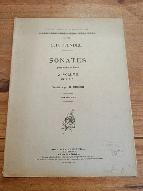 G.F. HAENDEL Sonates pour violon et piano 2 vol. N° 4-5-6 révision H.BÜSSER