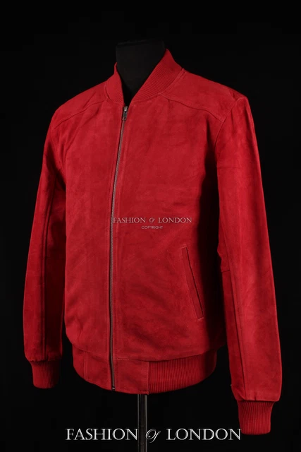 Men's 70'S BOMBER Leather Jacket Red Pilot Aviator Style Suede Leather Jacket