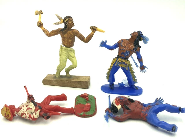 Lot De Figurines Indiens Western à Restaurer - Marque Starlux, Avec Cactus, Occasion