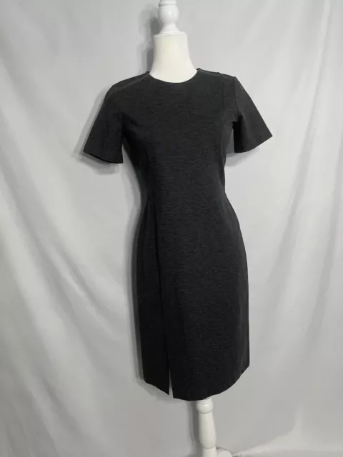 Theory Winstine Refiner Dress Sz 4 Gray Ponte Sheath Style Short Sleeve Slit