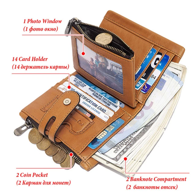 Mens Genuine Leather Wallet RFID Credit Card Holder Biker Trucker with Chain 6