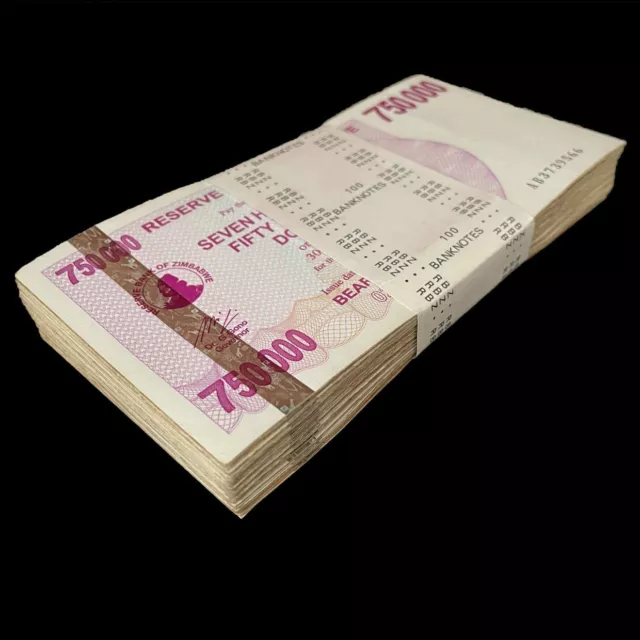 Zimbabwe  100 x 750.000 Dollars 2007 - Pick- 52 - Bundle 100 PCS – USED