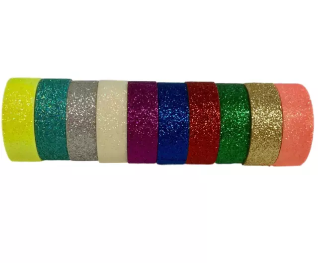 10m GLITTER WASHI TAPE QUALITY PRODUCT NON SHED 15mm CHOICE OF 12 COLOURS  IN UK