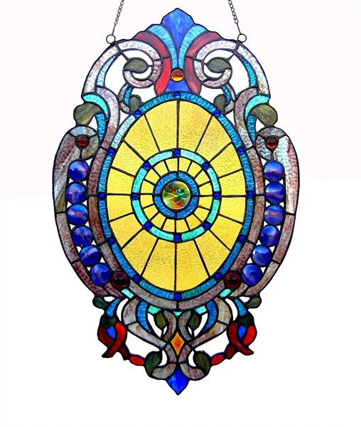 STAINED GLASS OVAL Window Panel Design Tiffany Style Suncatcher ONE