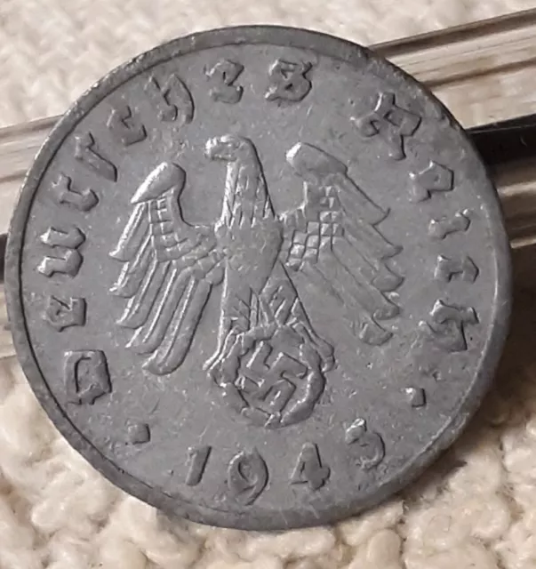 1943 F , WW2  1 Reichspfennig ~ German ~ WWII Germany ~  Circulated Coin ~