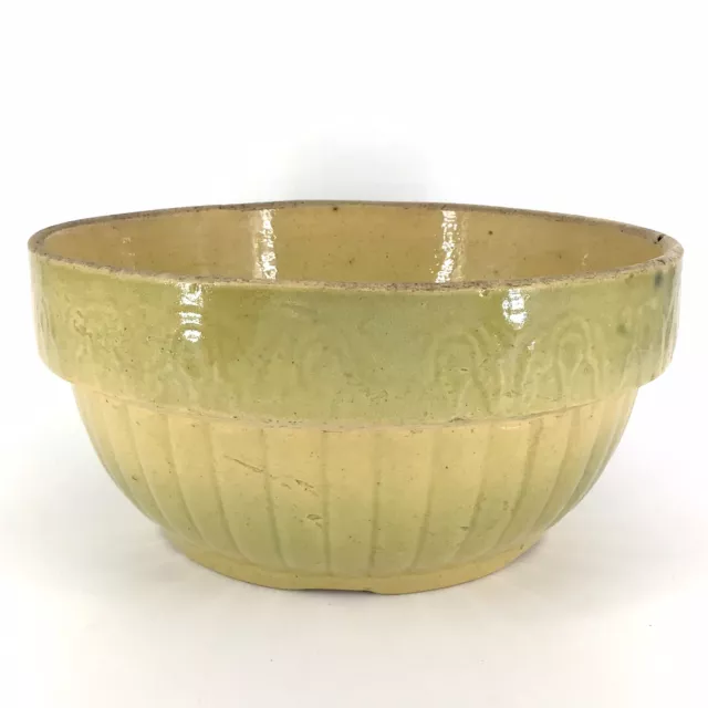 Antique Stoneware Mixing Dough Bowl Green Yellow Ware Vintage
