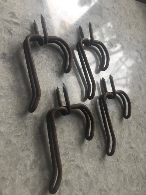 Lot 4 Vntg Metal Bent Twisted Wire Hooks wood Coat Hat hanger rack COPPER Boho 2