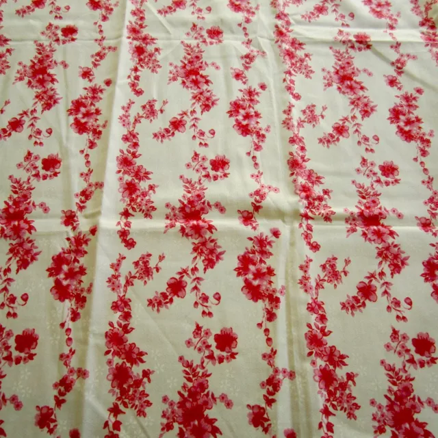 50cm x 90cm  Vintage Cotton Sewing Fabric 1960s Retro Pink White Floral Stripe