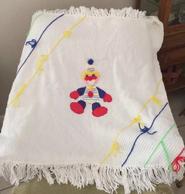 Vintage Clown Rainbow Nursery Baby Blanket Handmade OOAK Collectible
