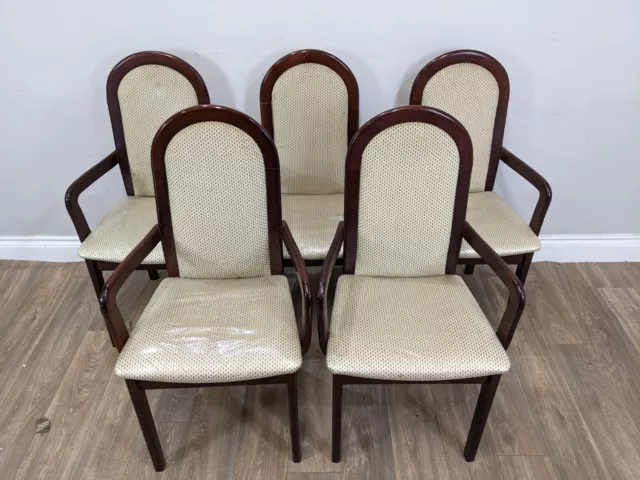 DINING CHAIRS 5 Vintage Morris Of Glasgow Mahogany Padded Fabric Back And Seats 3