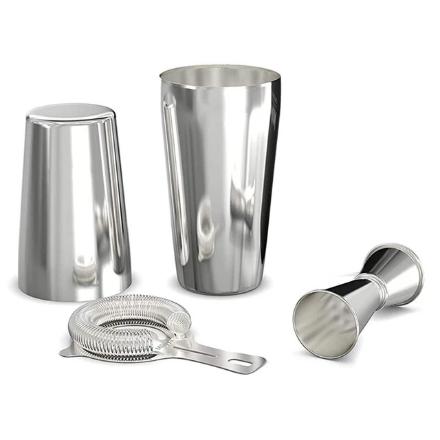Cocktail Shaker Set: Professional Boston Shaker, Cocktail Strainer and Jiggerq