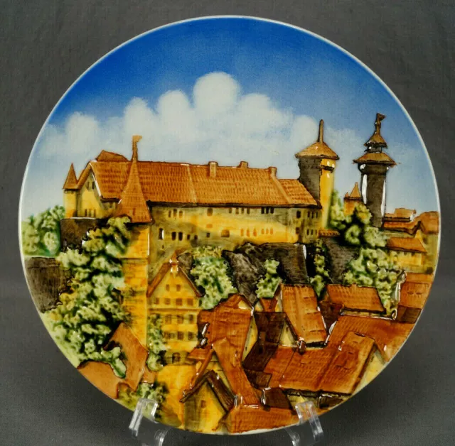 Schramberg Germany Majolica Hand Painted Relief Molded Nurnberg 9 1/2 Inch Plate