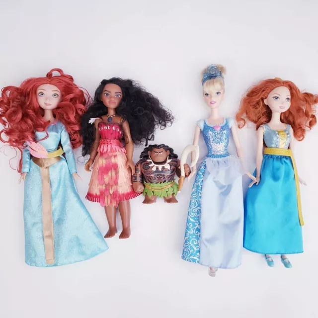 Disney Princess Dolls Cinderella Moana Maui Merida Brave Movie Dolls Lot