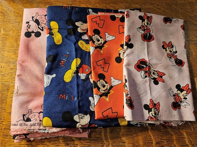 4 Pcs Cotton Quilt Craft Fabric DISNEY Mickey Minnie Mouse Pink Red Blue White