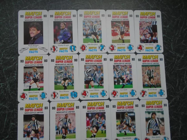 MATCH SUPER LEAGUE 1993 Newcastle United set squadre 15 carte Keegan Quinn Lee ecc.