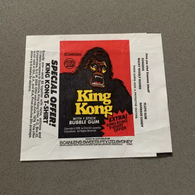 SCANLENS TRADING CARD WAX WRAPPER - KING KONG - Excellent Condition