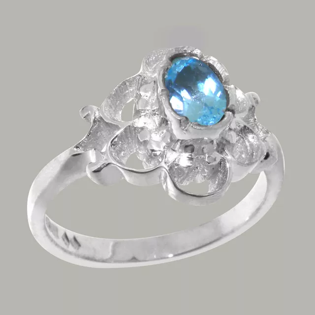 Solid 925 Sterling Silver Natural Blue Topaz Womens Solitaire Ring