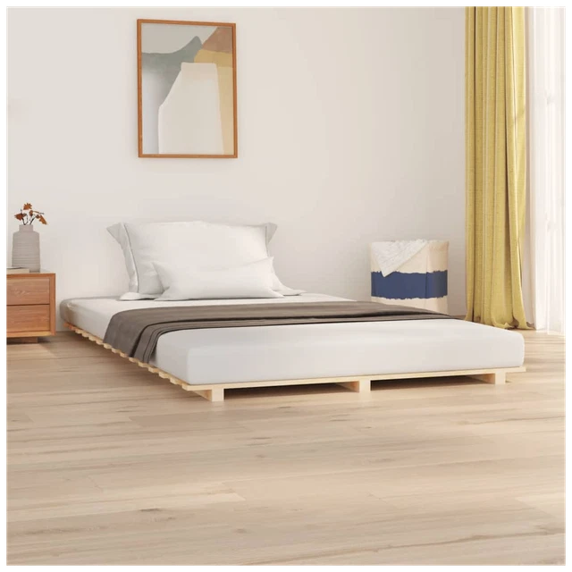 BED FRAME SOLID Pine Wood Brown 140x190 cm Rustic Sturdy Slatted Design ...