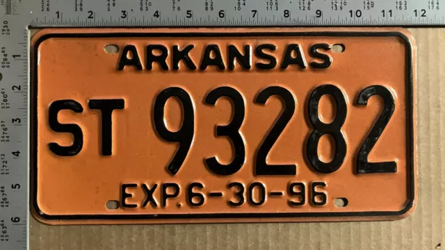 1996 Arkansas semi trailer license plate ST 93282 bright orange 13168