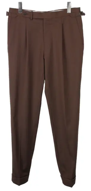 SUITSUPPLY Vigo ZC Trousers Men's UK 38 / W33 Wool Turn Up Pleated Brown