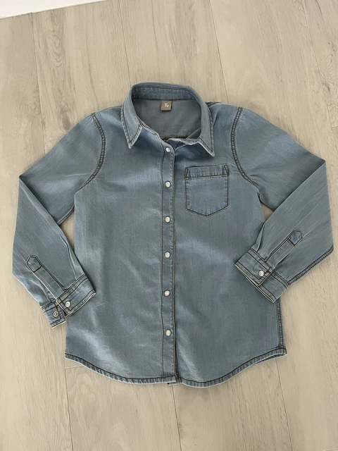 TU Girls Long Sleeve Denim Snap Button Up Blue Collared Shirt Age 7