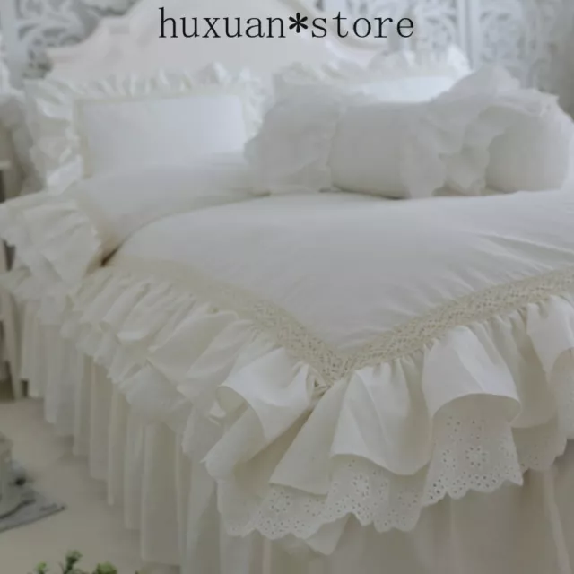 Luxury Bedding Set Embroidery Ruffle Lace Duvet Cover Sheet Bedspread Princess 3