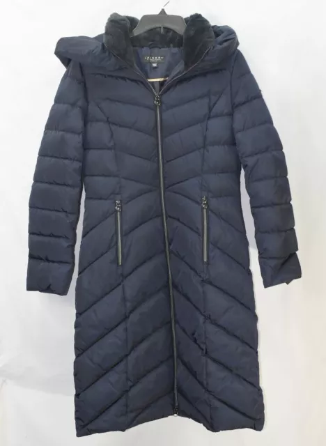 Laundry by Shelli Segal Women's Size M Faux-Fur-Trim Hooded Puffer Coat Navy