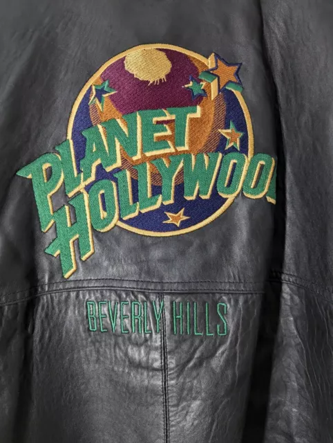 Vintage Planet Hollywood Beverly Hills Reversible Leather Bomber Jacket Size XXL 3