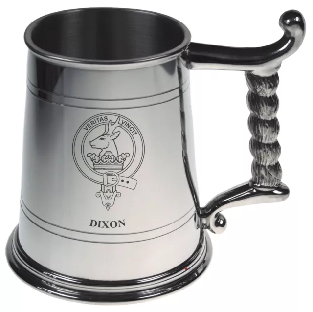 Dixon Crest Tankard with Rope Handle in Polished Pewter 1 Pint Capacity